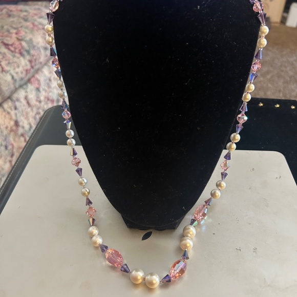 Vintage Signed Vendome Cocktail Crystal/Faceted Glass/Faux Pearl Necklace-Long - Picture 12 of 15